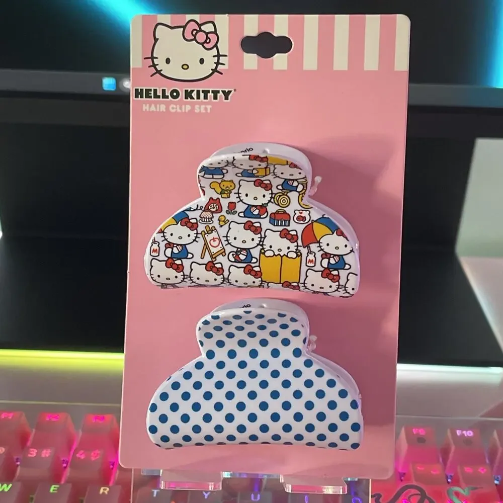 Hello Kitty Hair Claw Clip White Blue 2 Set Accessory Polka Dot 2023 Sanrio